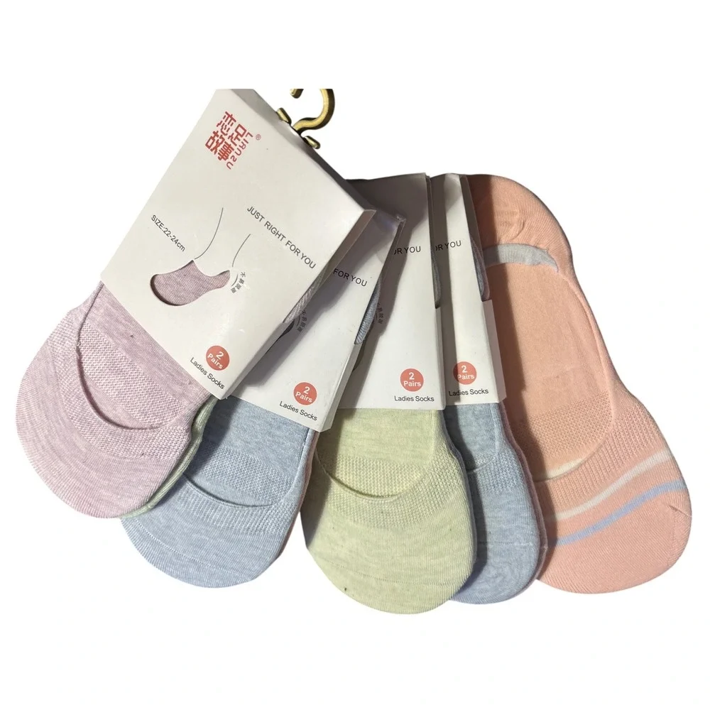 Lianzu Ladies No Show Socks 8 Pair Pack Pastel Low Cut Liner Size 22-24cm